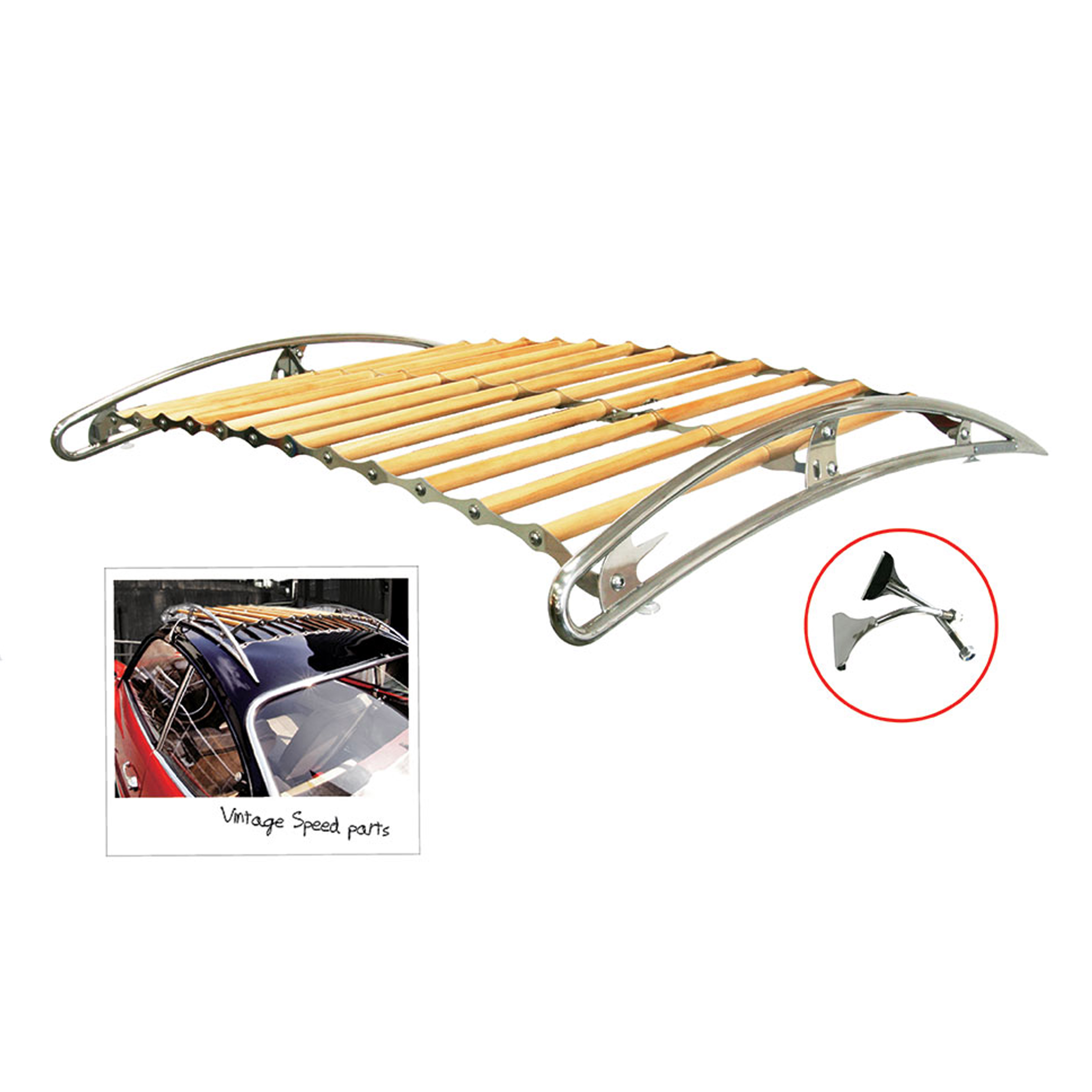 Dachgepäckträger mit Holzlatten, Edelstahl, Vintage Speed 